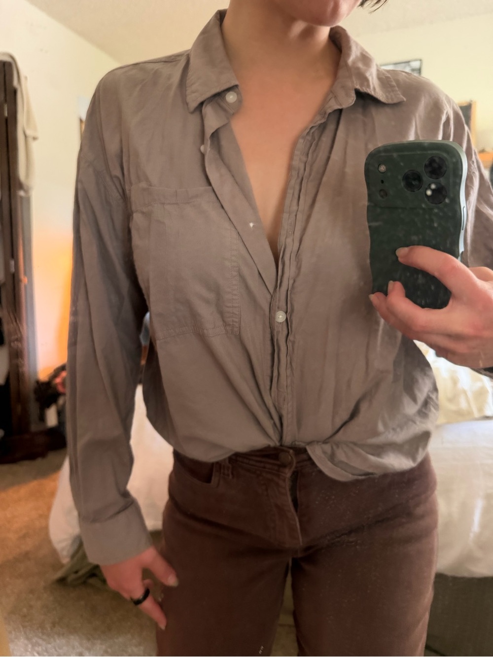 SO Taupe Button-Down Shirt